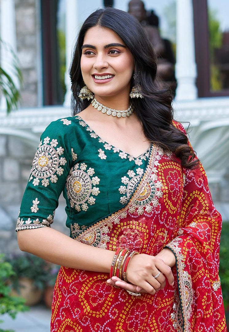 Red Banglori Silk Saree With Blouse