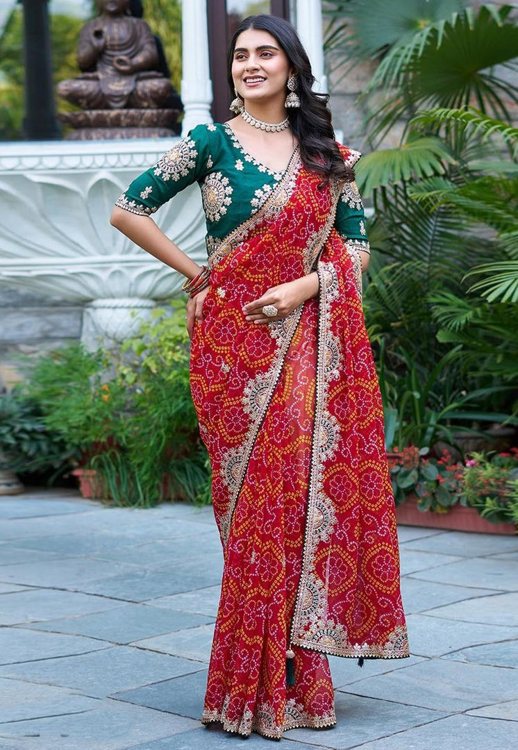 Red Banglori Silk Saree With Blouse