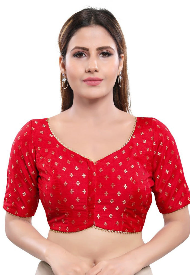 Red Brocade Readymade Blouse