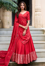 Load image into Gallery viewer, Red Chanderi Circular Lehenga Choli
