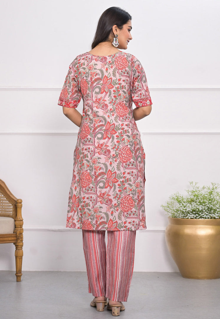 Red Chanderi Kurta Set With Pant