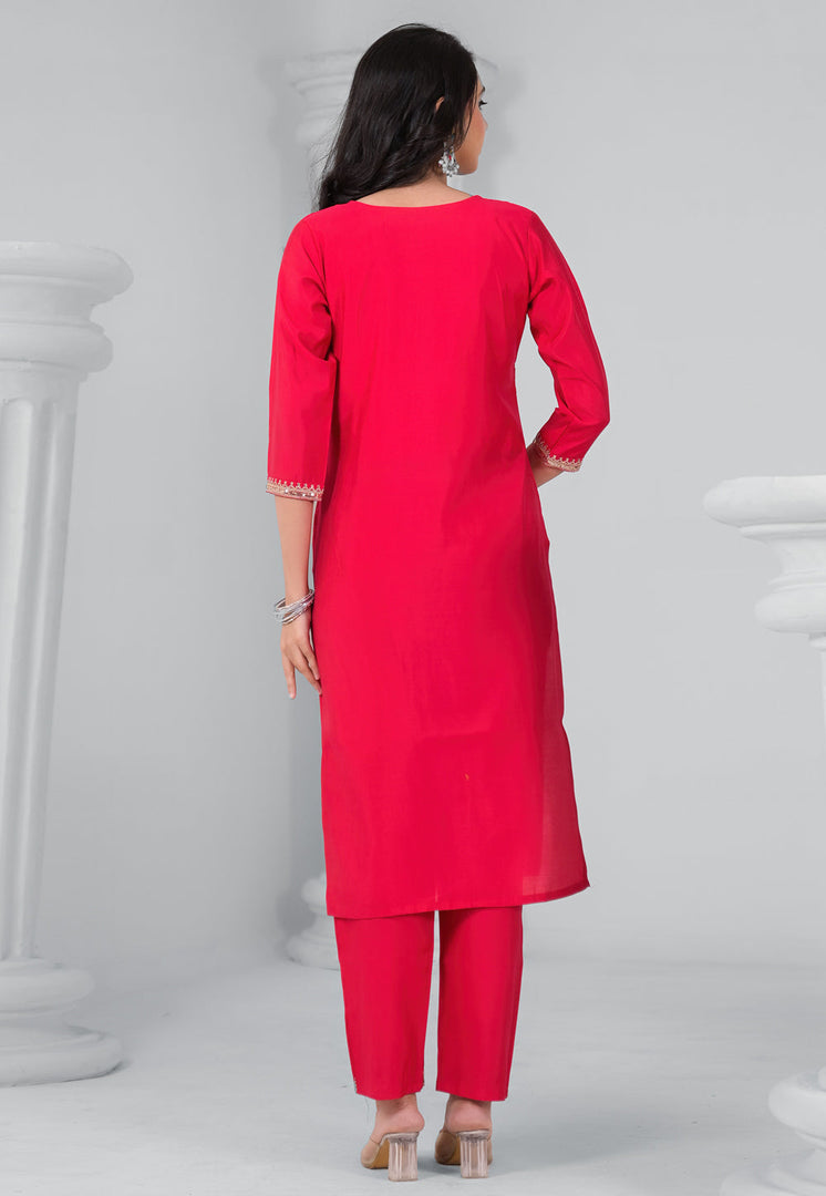 Red Chanderi Readymade Pakistani Suit