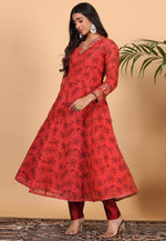 Load image into Gallery viewer, Red Chanderi Readymade Pant Style Suit
