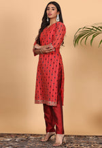 Load image into Gallery viewer, Red Chanderi Readymade Pant Style Suit
