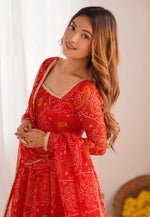 Load image into Gallery viewer, Red Chiffon Readymade Long Anarkali Suit
