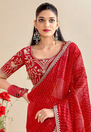 Red Chiffon Saree With Blouse
