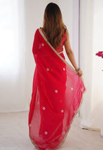 Load image into Gallery viewer, Red Chiffon Saree With Blouse
