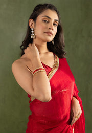 Red Chiffon Saree With Blouse