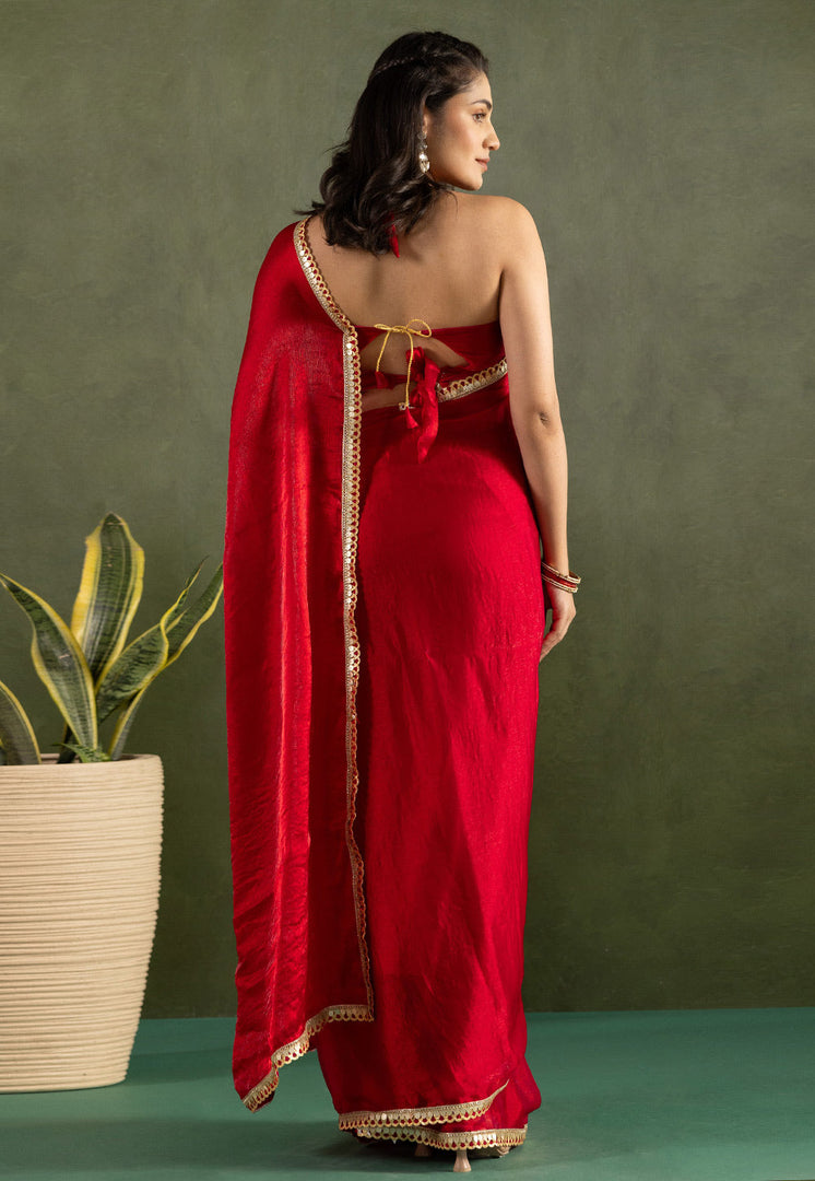 Red Chiffon Saree With Blouse