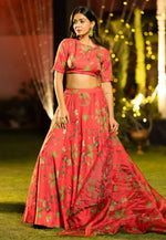Load image into Gallery viewer, Red Chinon Floral print Lehenga choli
