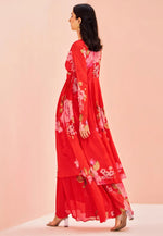Load image into Gallery viewer, Red Chinon Kurta Set With Palazzo
