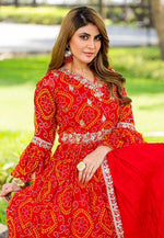 Load image into Gallery viewer, Red Chinon Readymade Indo Western Lehenga Choli
