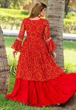 Load image into Gallery viewer, Red Chinon Readymade Indo Western Lehenga Choli
