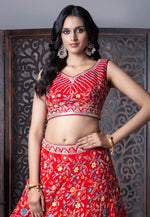 Load image into Gallery viewer, Red Chinon Readymade Lehenga Choli
