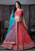 Load image into Gallery viewer, Red Chinon Readymade Lehenga Choli
