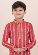 Load image into Gallery viewer, Red Cotton Jacquard Kids Kurta Pajama
