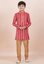 Load image into Gallery viewer, Red Cotton Jacquard Kids Kurta Pajama
