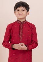 Load image into Gallery viewer, Red Cotton Jacquard Kids Kurta Pajama
