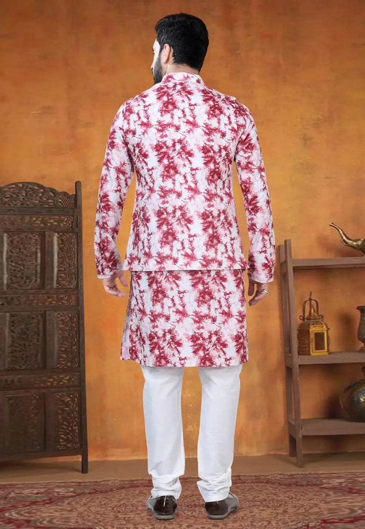 Red Cotton Kurta Pajama With Jacket