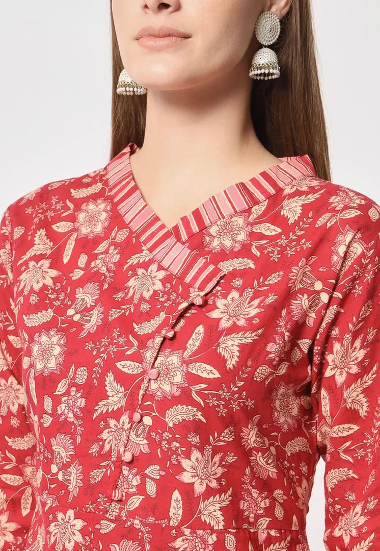 Red Cotton Kurta Set With Palazzo