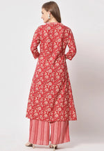 Load image into Gallery viewer, Red Cotton Kurta Set With Palazzo
