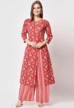 Load image into Gallery viewer, Red Cotton Kurta Set With Palazzo
