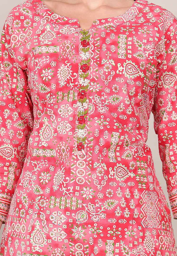 Red Cotton Kurta Set With Pant