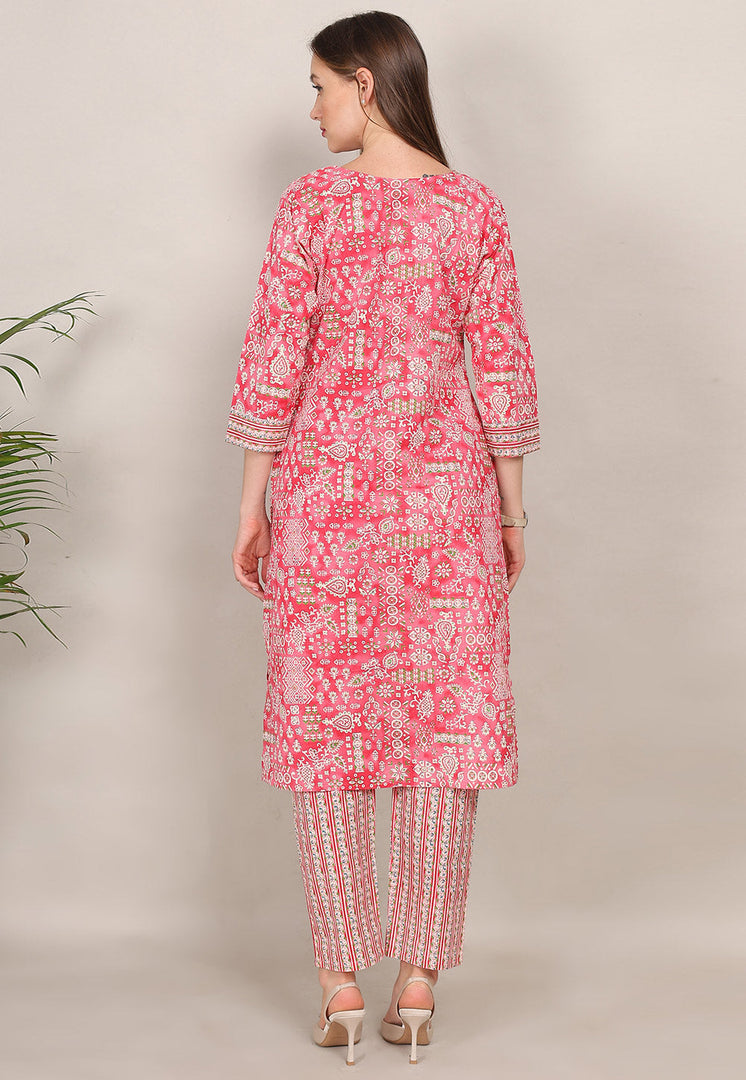 Red Cotton Kurta Set With Pant