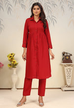 Load image into Gallery viewer, Red Cotton Kurta Set With Pant
