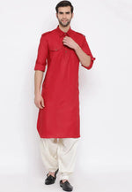 Load image into Gallery viewer, Red Cotton Pathani Suit
