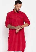 Load image into Gallery viewer, Red Cotton Pathani Suit

