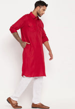 Load image into Gallery viewer, Red Cotton Pathani Suit
