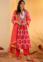 Load image into Gallery viewer, Red Cotton Readymade Anarkali Suit
