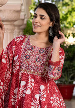 Load image into Gallery viewer, Red Cotton Readymade Anarkali Suit
