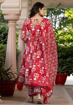 Load image into Gallery viewer, Red Cotton Readymade Anarkali Suit
