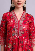 Load image into Gallery viewer, Red Cotton Readymade Anarkali Suit

