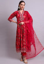 Load image into Gallery viewer, Red Cotton Readymade Anarkali Suit
