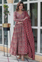 Load image into Gallery viewer, Red Cotton Readymade Anarkali Suit
