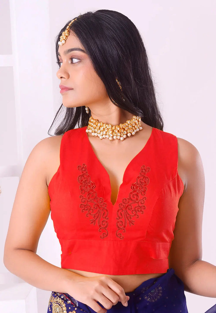 Red Cotton Readymade Blouse