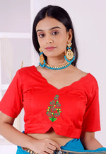 Load image into Gallery viewer, Red Cotton Readymade Blouse
