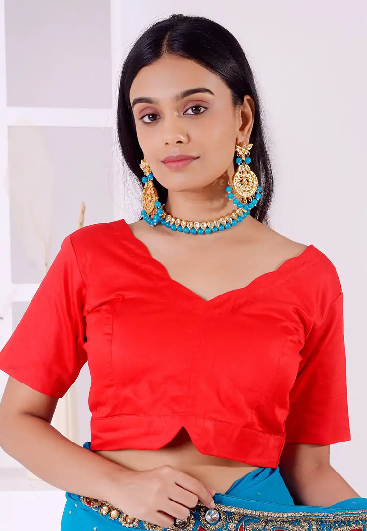 Red Cotton Readymade Blouse