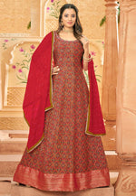 Load image into Gallery viewer, Red Cotton Readymade Long Anarkali Suit
