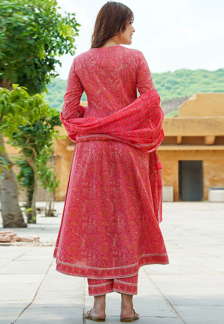 Red Cotton Readymade Pant Style Suit
