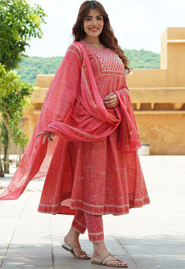 Red Cotton Readymade Pant Style Suit