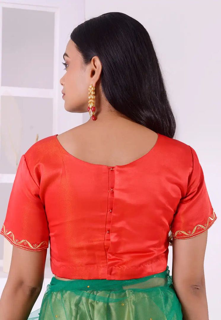 Red Cotton Satin Readymade Blouse