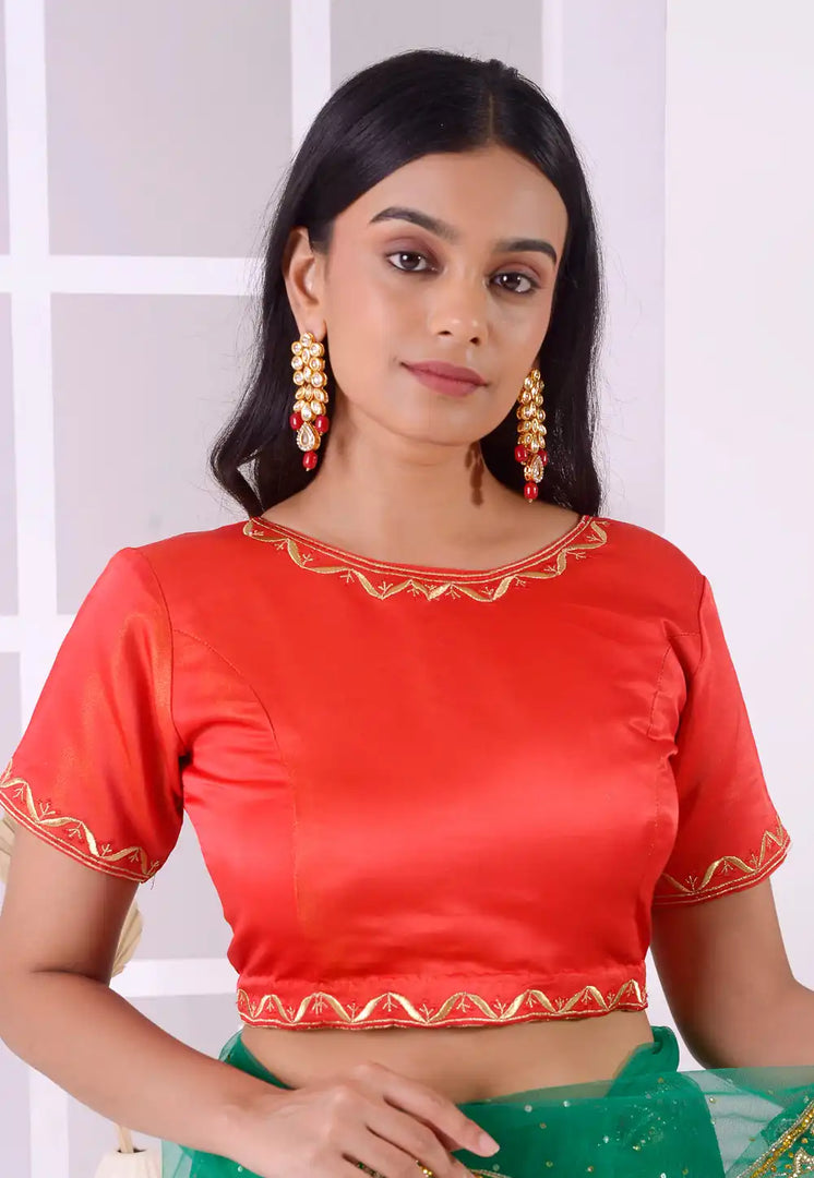 Red Cotton Satin Readymade Blouse