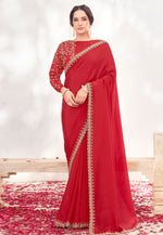 Load image into Gallery viewer, Red Crepe Saree With Blouse
