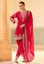 Load image into Gallery viewer, Red Crepe Silk Dhoti Style Suit
