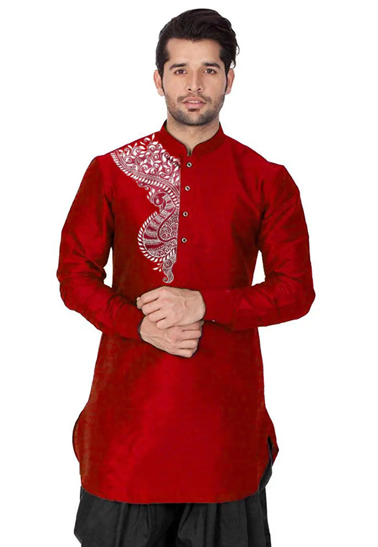 Red Dupion Silk Dhoti Kurta
