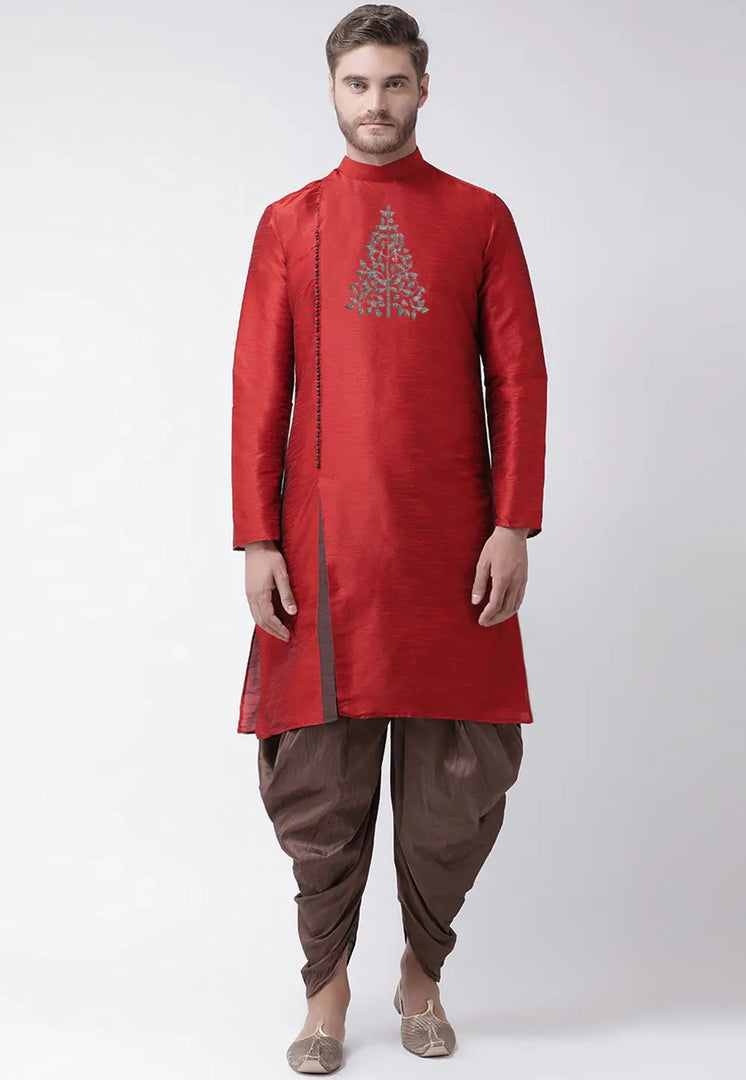 Red Dupion Silk Dhoti Kurta